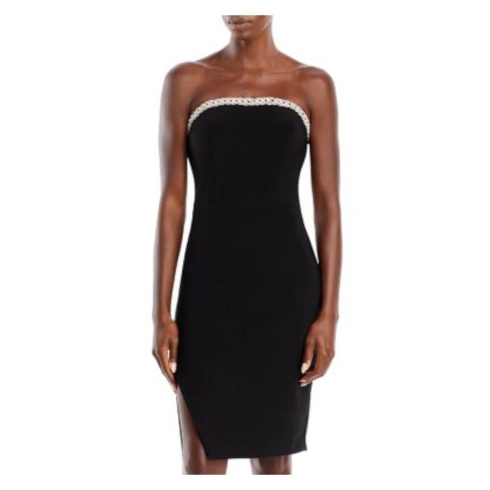 AQUA FORMAL Womens Black Side Slit Lined Above The Knee Cocktail Sheath Dress 6